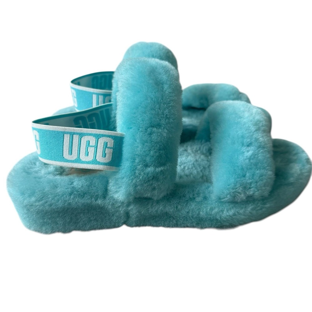 Ugg Oh Yea Fluff Slide Slippers Sheepskin Oasis Blue Women's Size 9.5